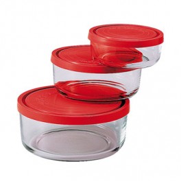 SET 3 RECIPIENTES REDONDOS CON TAPA ROJA GELO